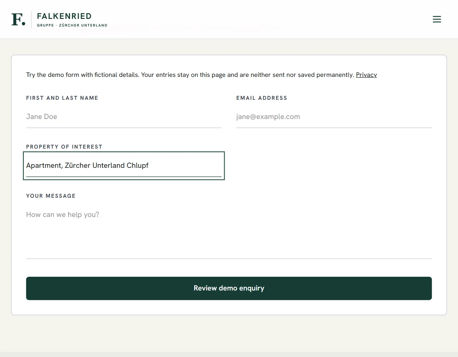 Falkenried Gruppe: selected details in the demo enquiry