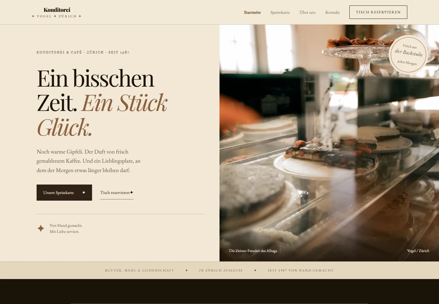 Screenshot of the refined Café Vogel home page