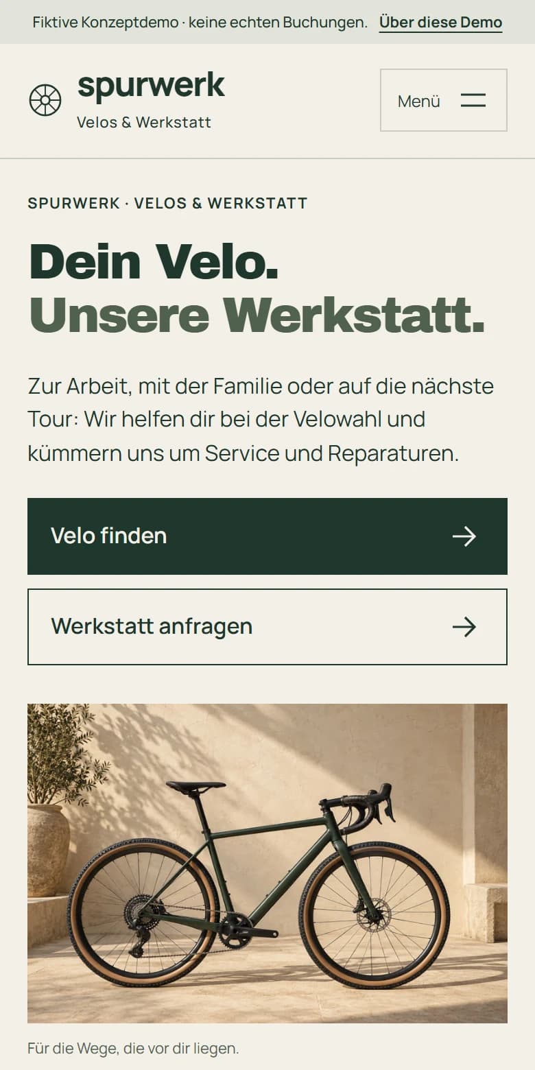 Spurwerk Veloatelier: Ansicht auf dem Handy