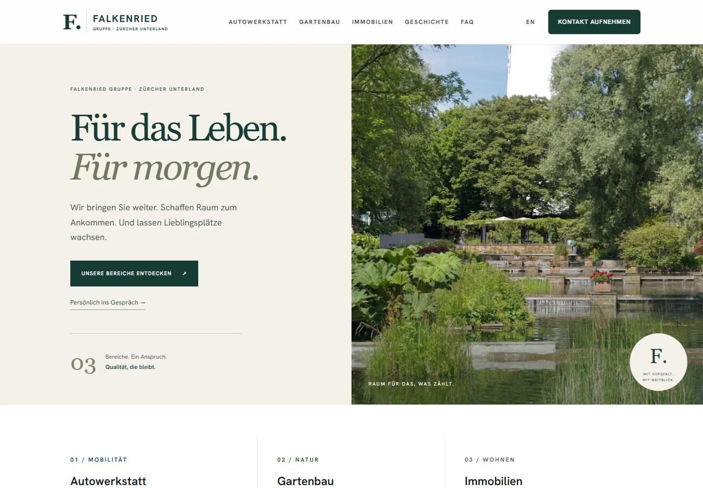 Screenshot of the refined Falkenried Gruppe home page