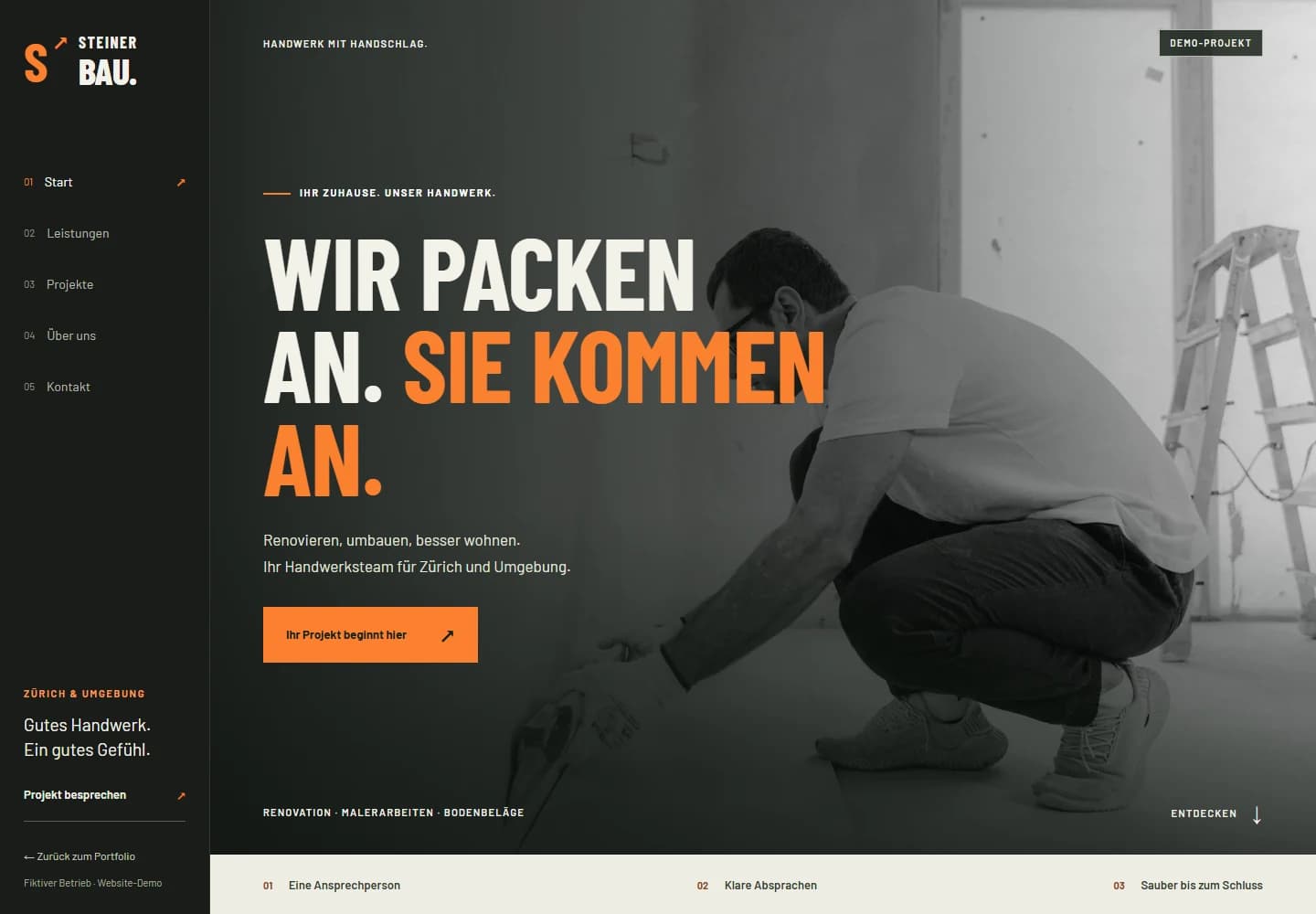 Screenshot der überarbeiteten Startseite von Steiner Handwerk